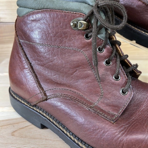 H.S. TRASK & Co Buffalo Hide Boots Mens 8.5 Hand Crafted Brown Green Style 1117 - Picture 2 of 16